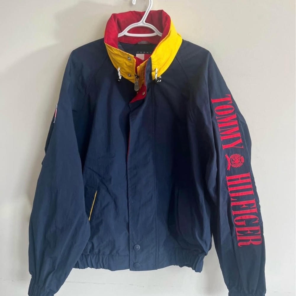 Tommy Hilfiger Blue and Red Windbreaker with Sporty Style